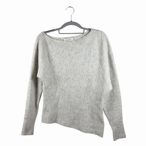 Intermix Wool Blend Ribbed Sweater Boatneck Asymmetrical Sz P Light Gray‎